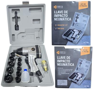 17Ps Llave De Impacto Neumatica 10 Tubos De 9 A 27 Mm 1 Barra De Extencion De 1/2" A 5" 1 Mini Engrasador Llave Hexagonal De 4Mm 1 Aceite Encastre De 1/2 " 7000Rpm